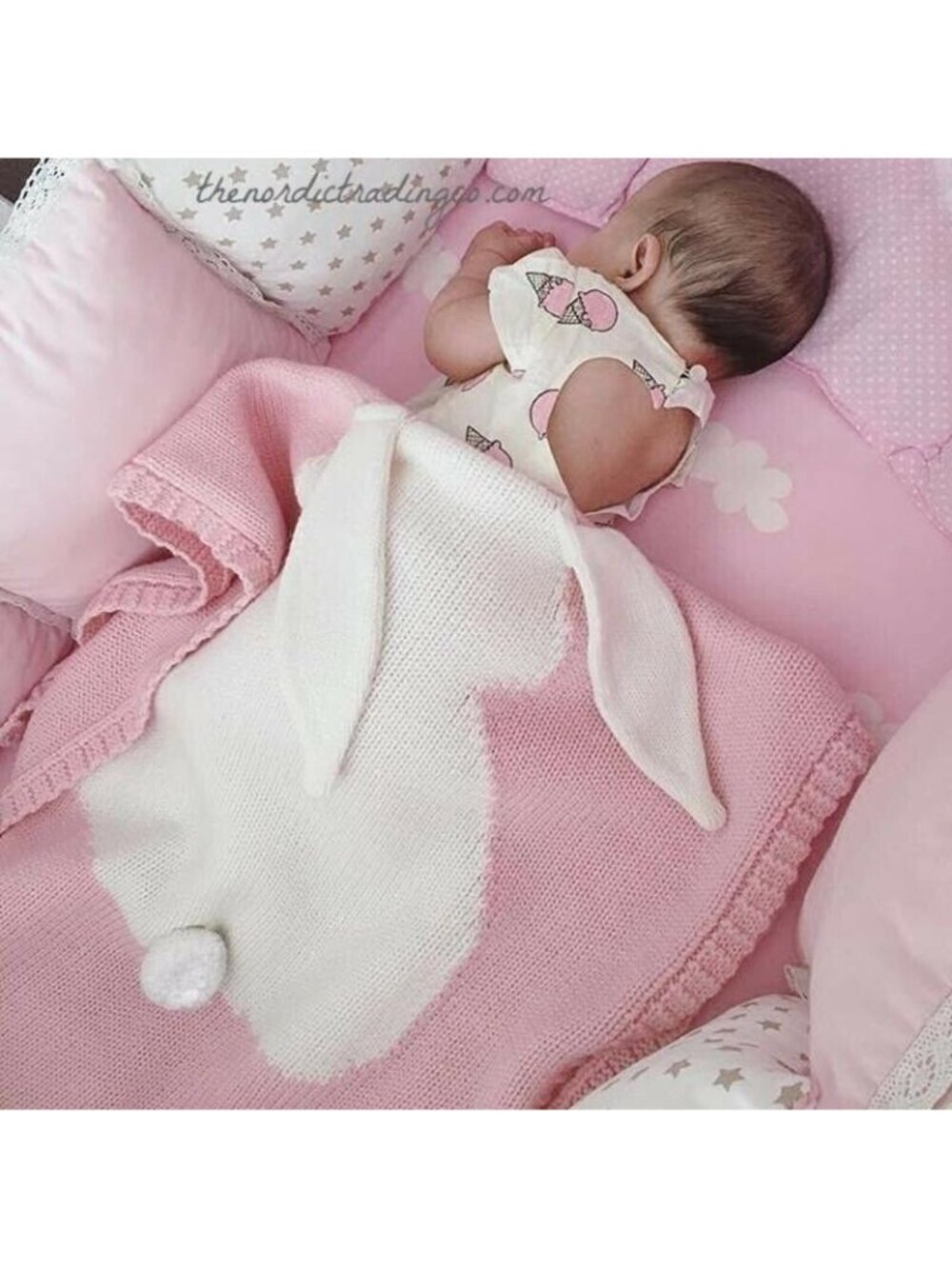 Los Angeles Boutique Knit Bunny Rabbit Pink Baby Nursery Blanket 3D Details Gift